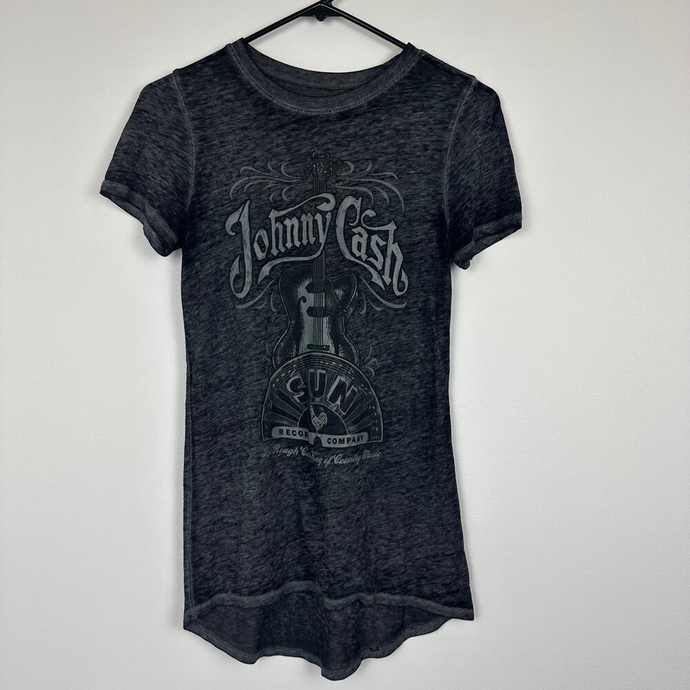 Sun Record Company Womens Johnny Cash Guitar Crewneck Grey Wash T-Shirt XS